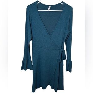 * Xhilaration Dress Turquoise Long Sleeve Tie Waist V Neck